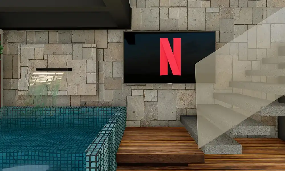 piscina indoor com TV