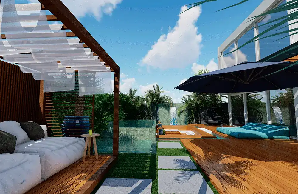 pergolado no paisagismo da piscina