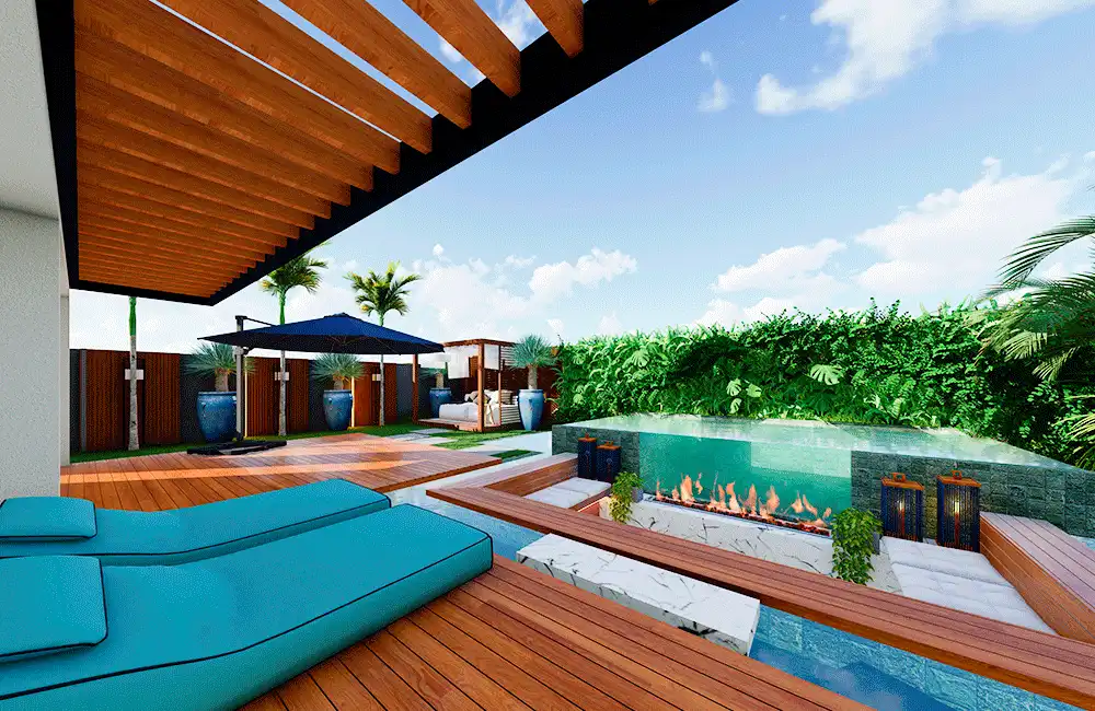 pergolado no projeto da piscina