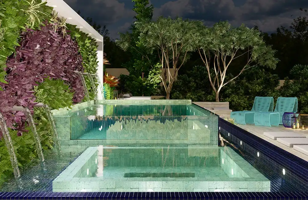 Paisagismo Piscina com Vidro Jardim Vertical