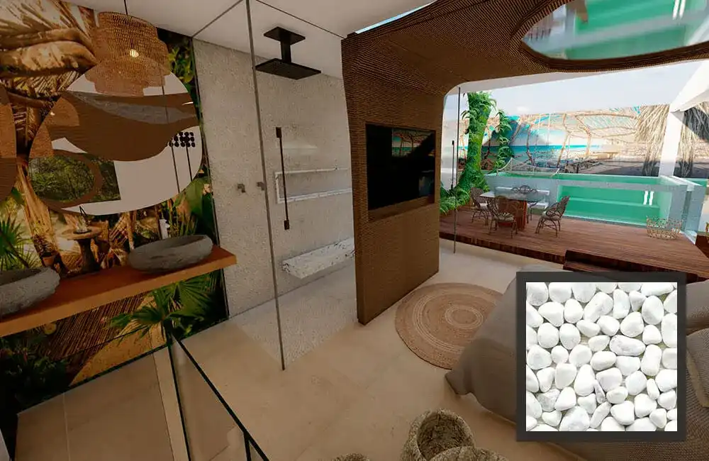 Revestimento de pedras naturais 57 Seixo Telado Banheiro