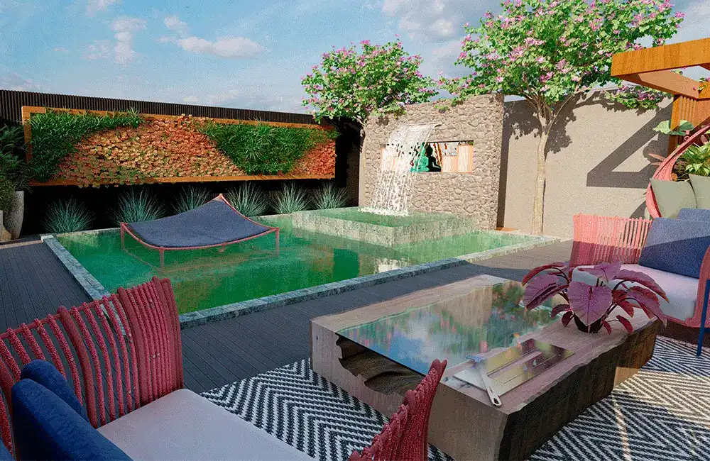 pedra hijau para piscina integrada com hidro-spa