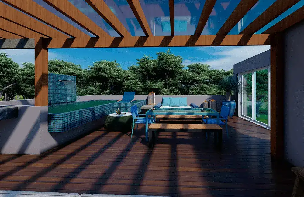 Pergolado com Piscina: +37 Fotos e Ideias para Inspirar 83 Pergolado Piscina com Cobertura Retrátil