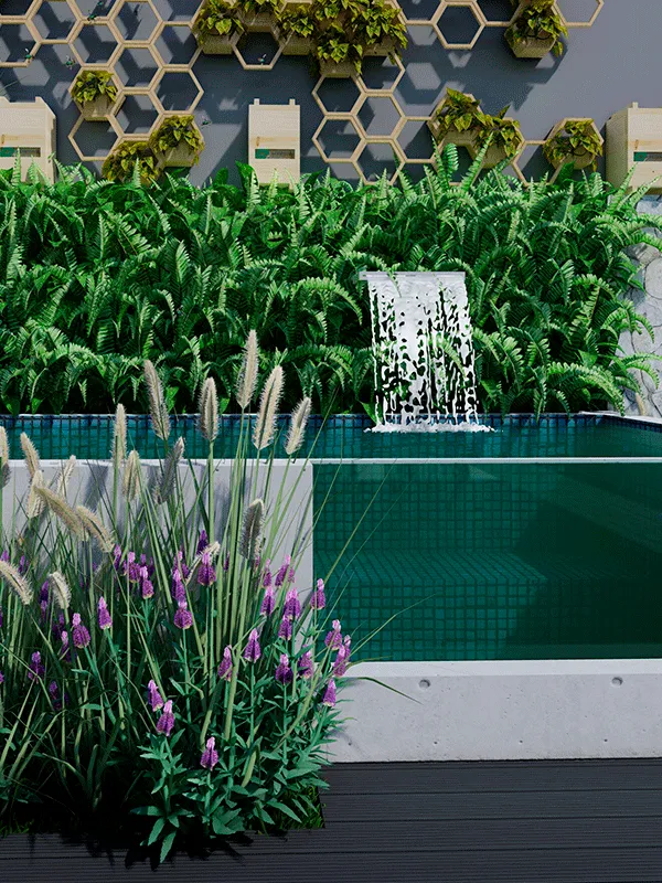 piscina com concreto aparente no revestimento