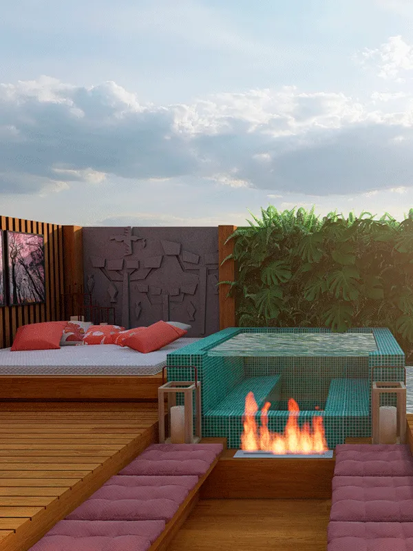 piscina quadrada com vidro