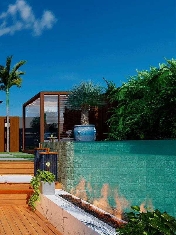 piscina com espaço fogueira