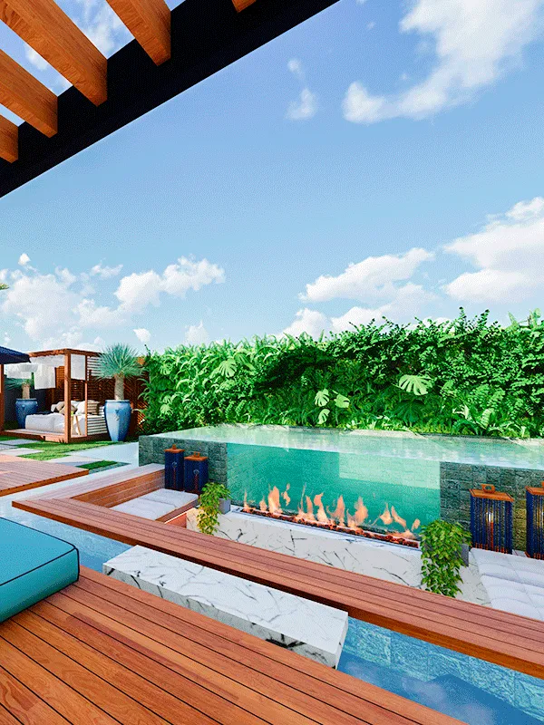 piscina grande com vidro
