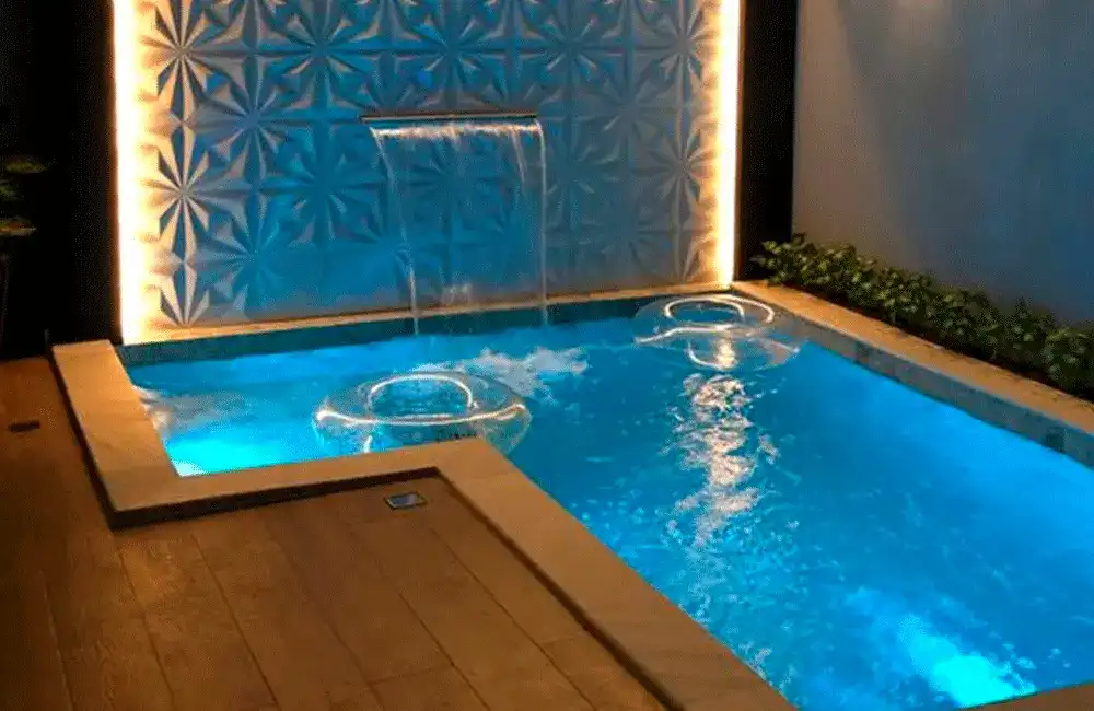 piscina em L com cascata