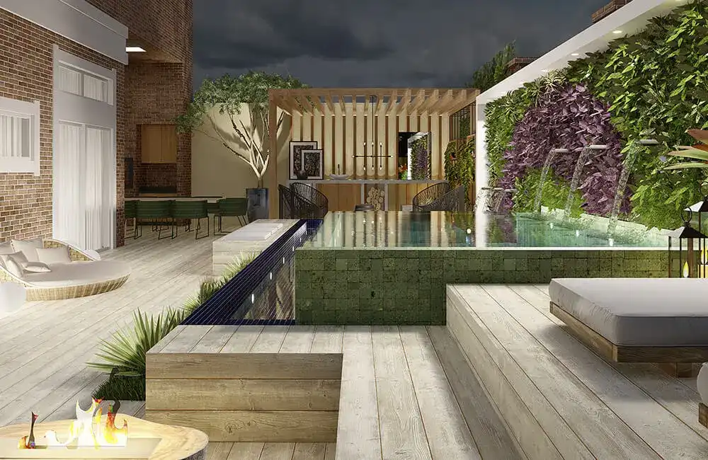 piscinas com deck cinza