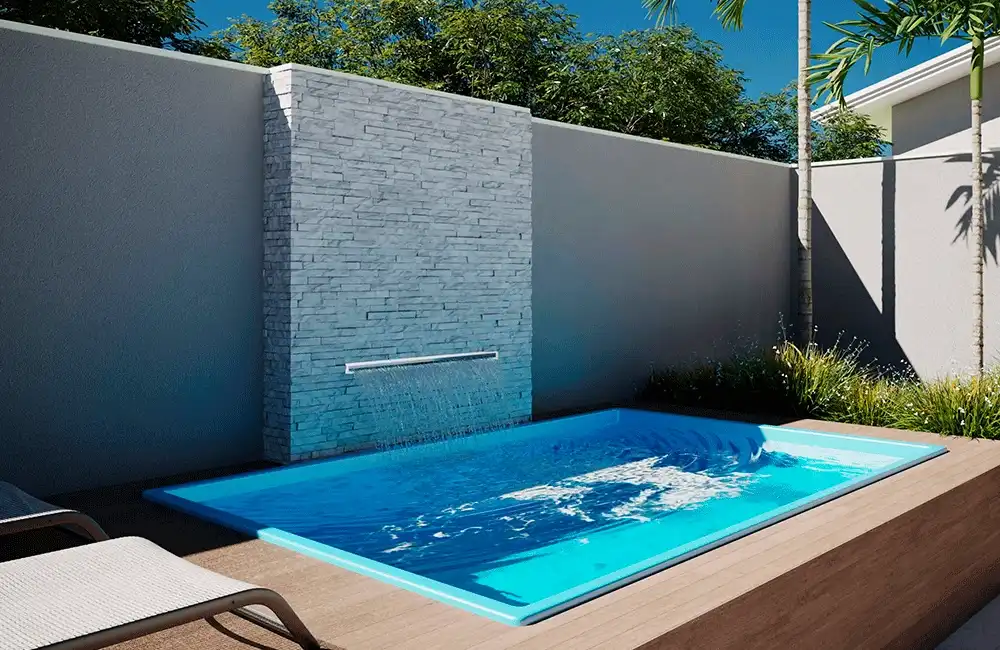 piscina com parede de pedras naturais