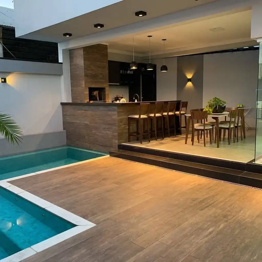 espaço gourmet simples com piscina