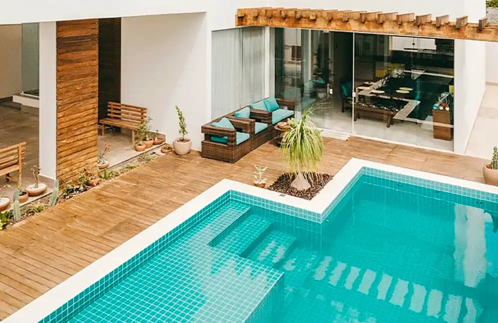 piscina de vinil em L
