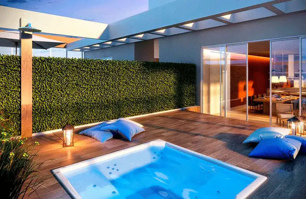 spa com churrasqueira e pergolado de concreto