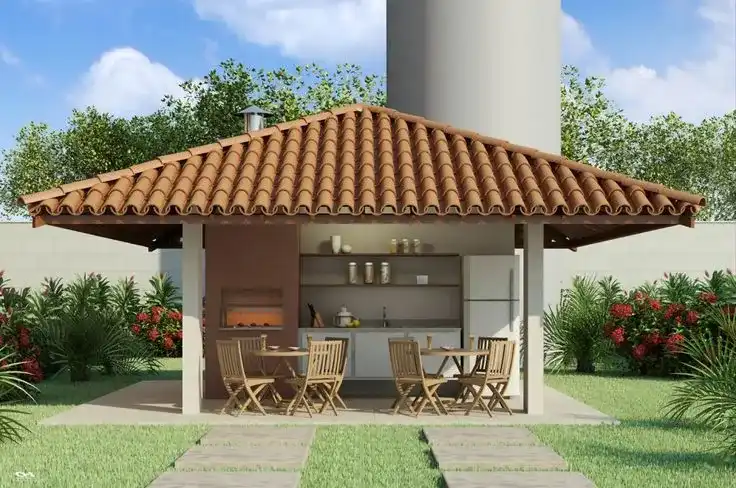 Pergolado com cobertura de palha