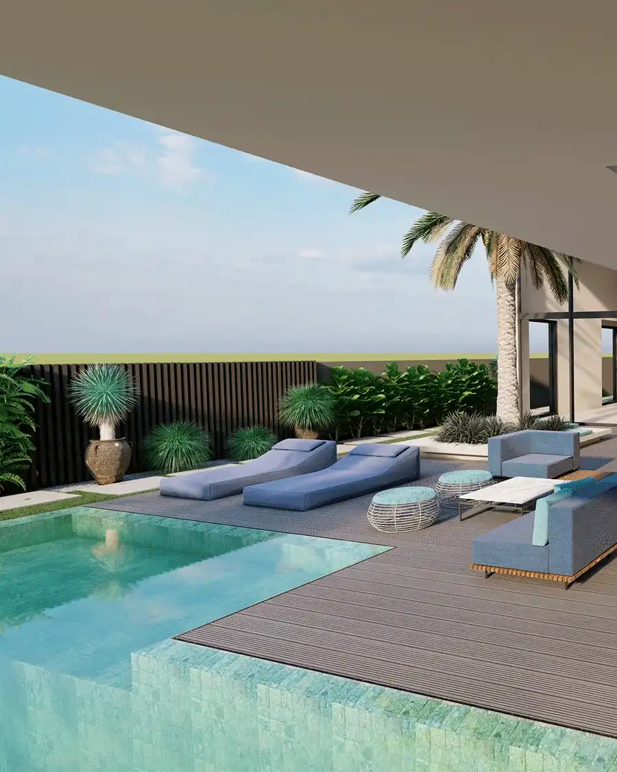 Piscina com prainha e borda infinita 