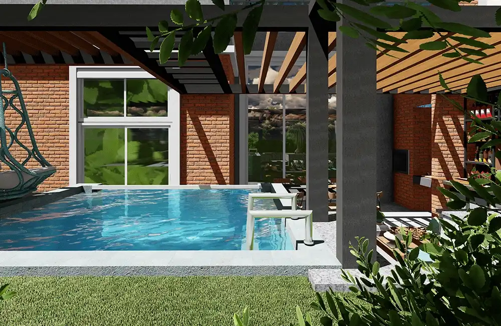ambiente com borda elevada na piscina 