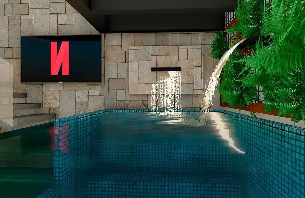 cascata de piscina moderna dupla