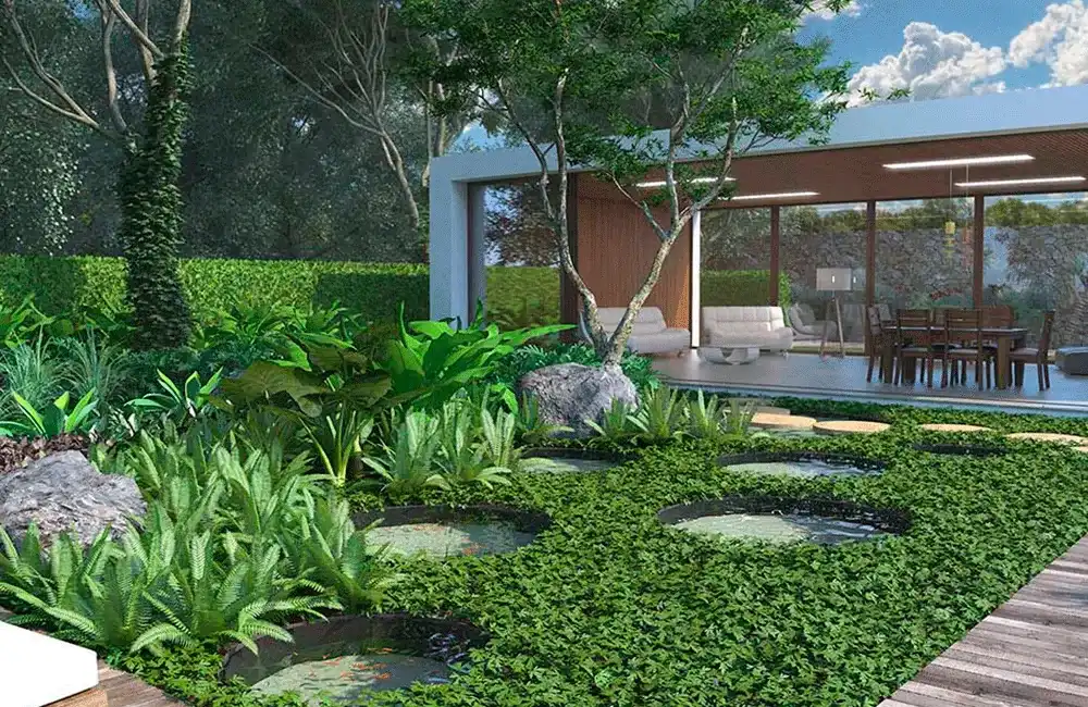 fontes de frescor para piscina natural em casa
