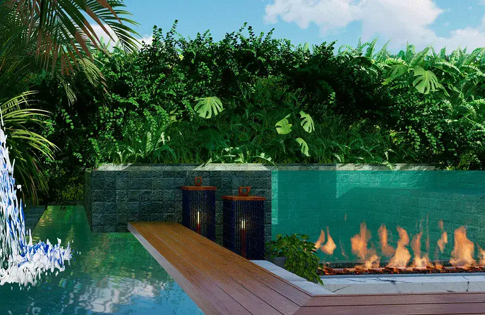 ambiente refrescante e com fonte de água