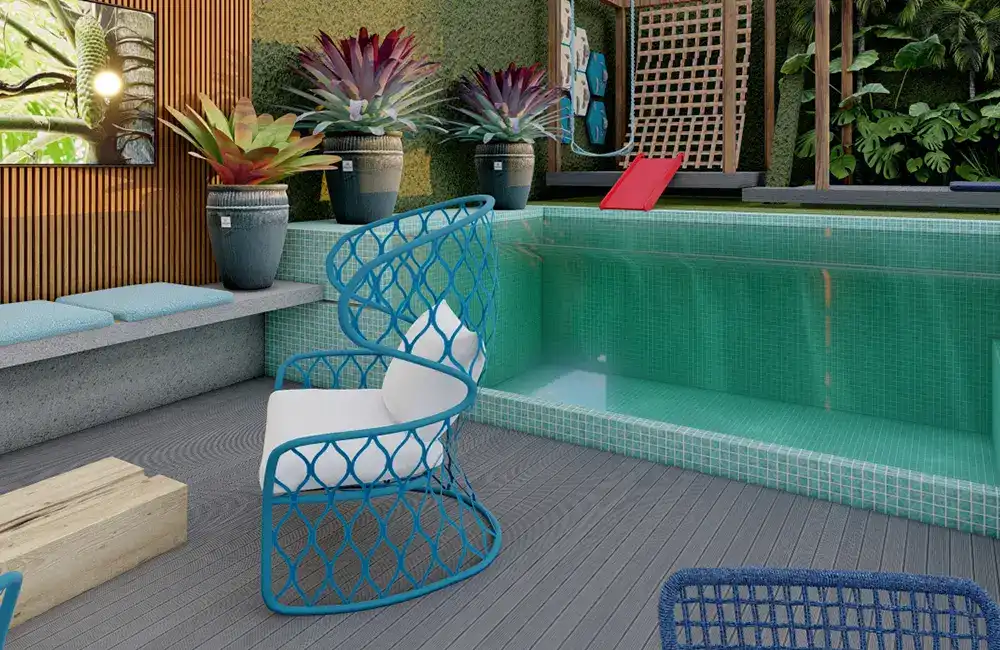 piscina de vidro moderna area de lazer