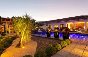 quintal piscina paisagismo iluminação palmeiras