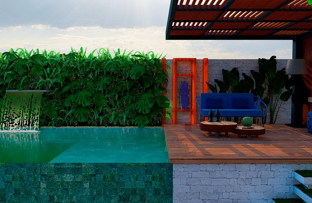 piscina e jardim vertical