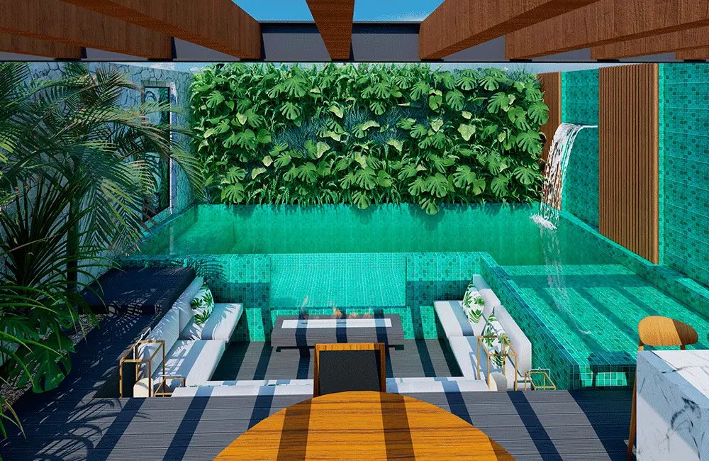 área moderna com piscina