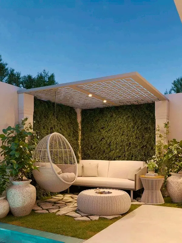 balanço moderno no pergolado de concreto branco