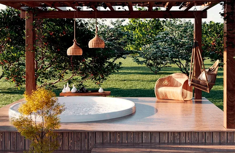 Gazebo de Madeira: Incrível Espaço no Jardim com Projetos para Inspirar 34 gazebo com piscinas pequenas