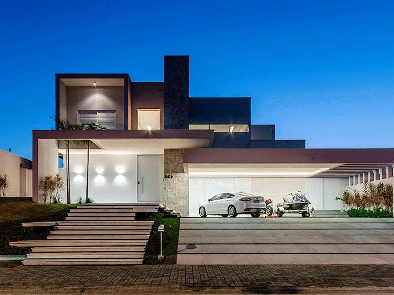 fachada com pergolado de concreto