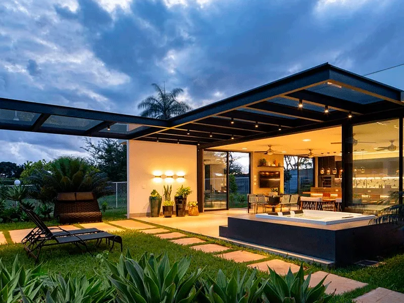 jardim de inverno com pergolado preto