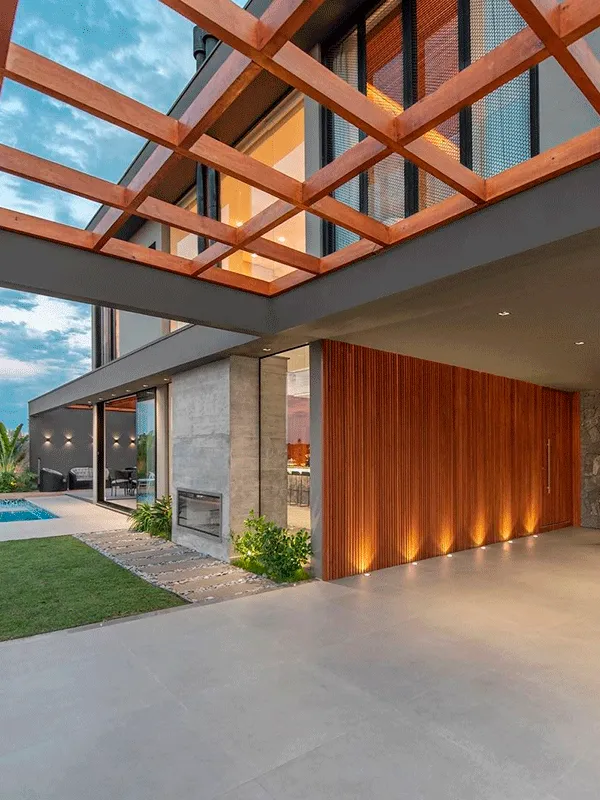 fachada com pergolado garagem