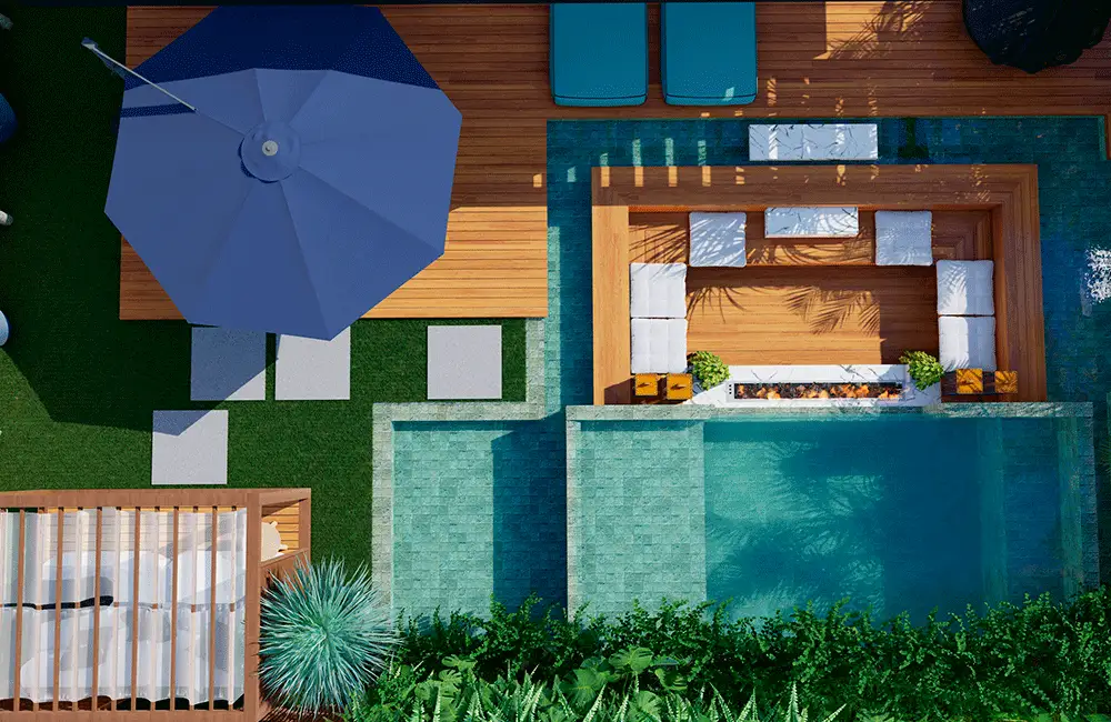 Piscina de Concreto: Como Fazer? Projetos e Modelos +39 Fotos 104 paisagismo para piscina com prainha e deck de madeira