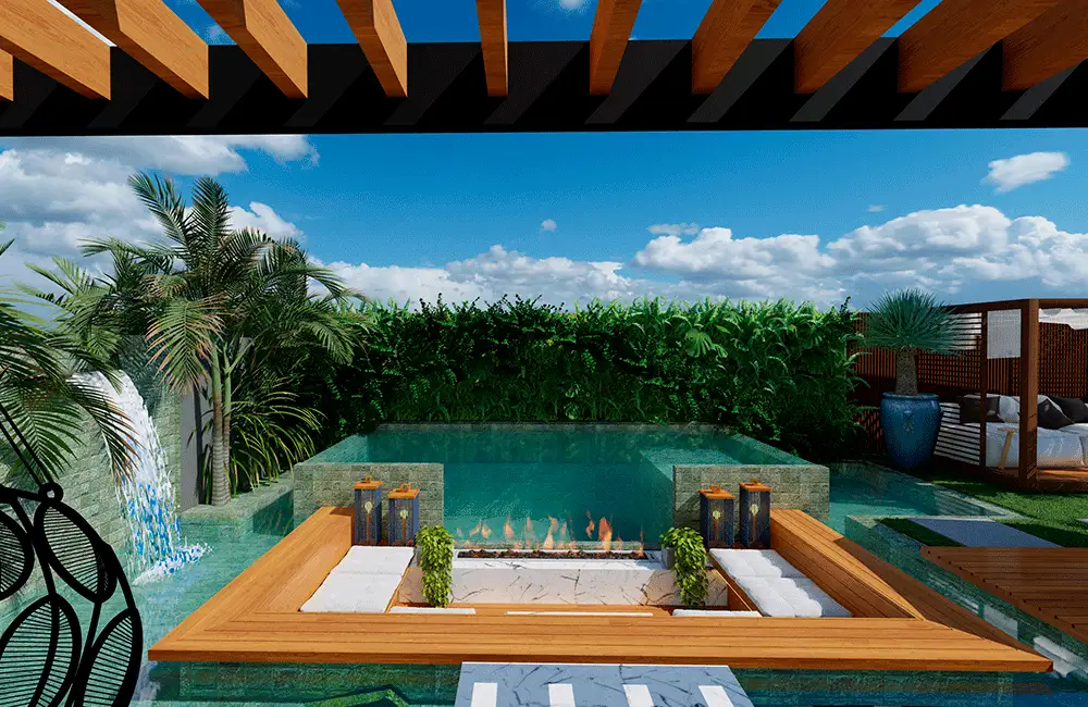 Piscina de Concreto: Como Fazer? Projetos e Modelos +39 Fotos 89 piscina com borda infinita e visor de vidro