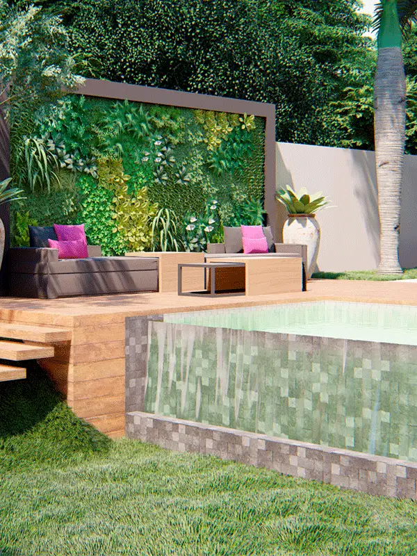piscina com jardim vertical
