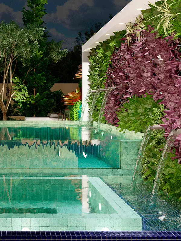 projetos de piscina para quintal com muitas plantas no paisagismo