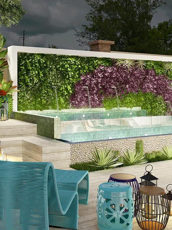 piscina com jardim vertical