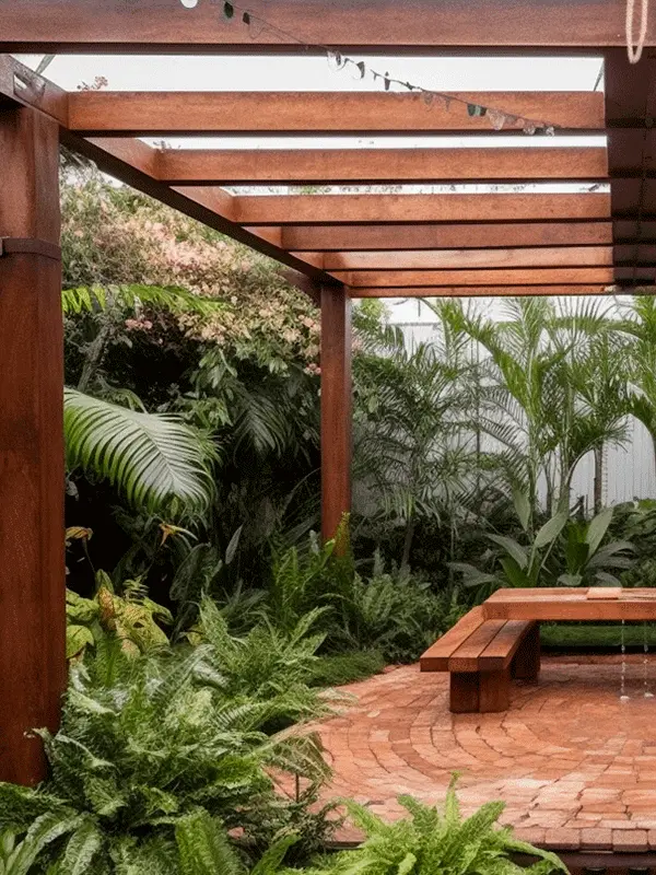 pergolaod de madeira com plantas na decoração da área externa