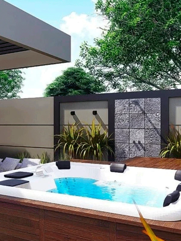 espaço aconchegante com banheira de hidromassagem