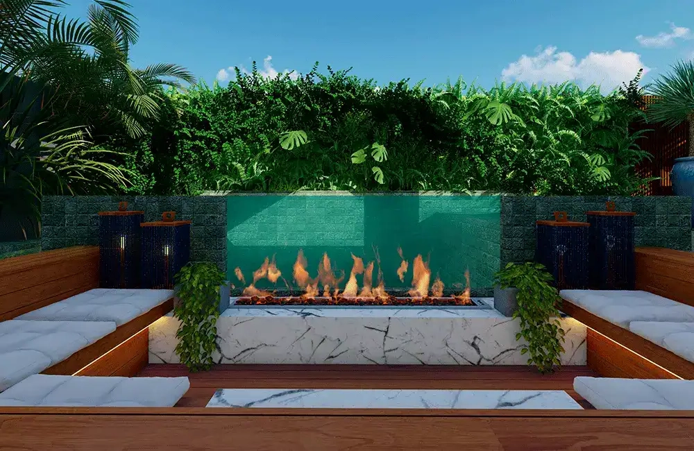 jardim vertical em volta da piscina
