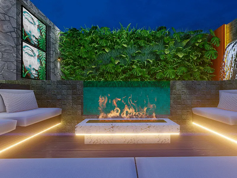 jardim moderno com iluminação