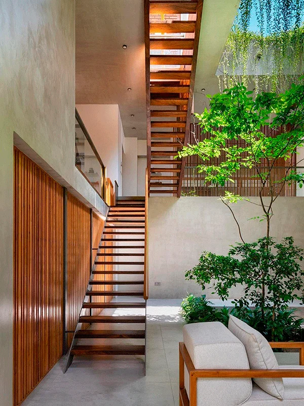 escada de deck de madeira