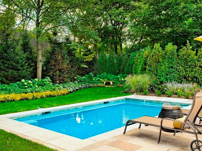 verde em volta da piscina