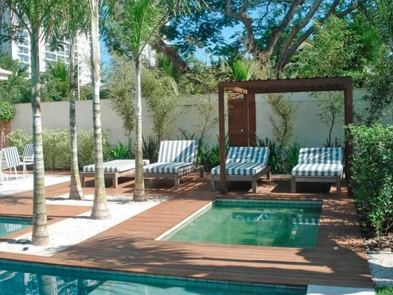 inovação do pergolado na área de piscina