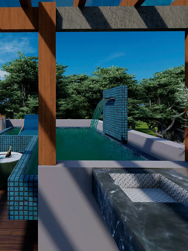 pergolado com paisagismo piscina