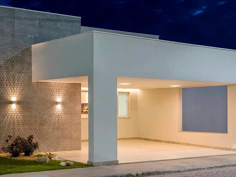 Revestimento Externo: Pisos, Muros e Fachadas +77 Fotos para Inspirar 207 área externa com iluminação garagem branca