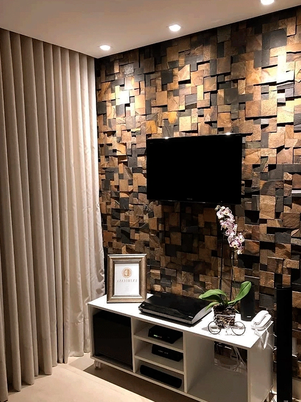 parede da sala com pedra ferro