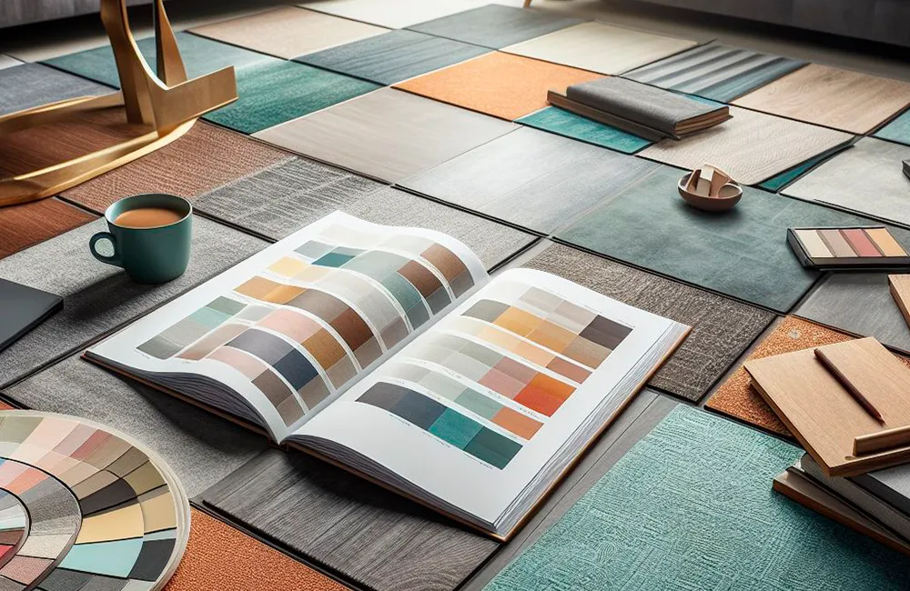 Tipos e Modelos de Pisos vinilicos, mostrando uma paleta de cores