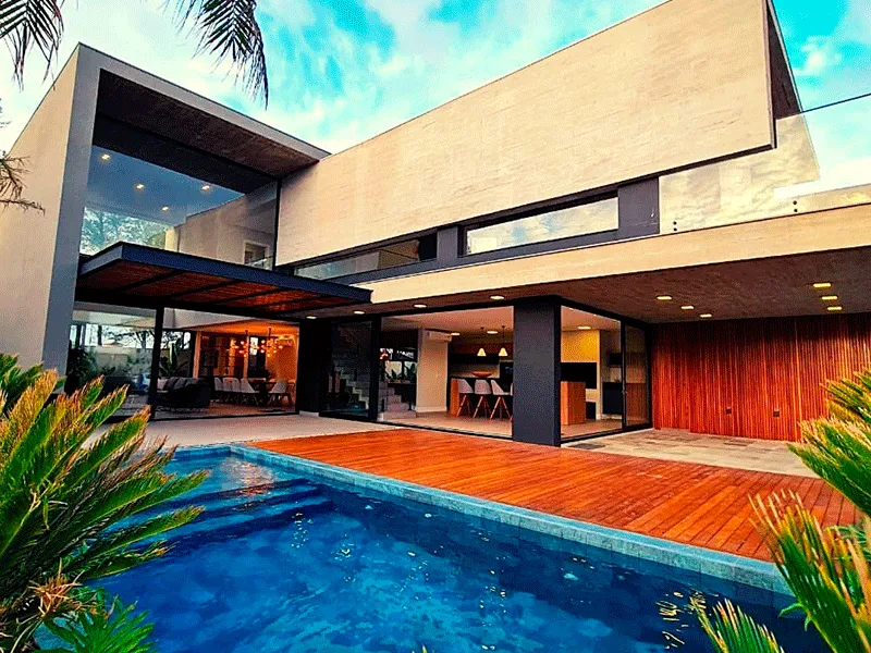 Revestimento Externo: Pisos, Muros e Fachadas +77 Fotos para Inspirar 183 piso deck fachada concreto