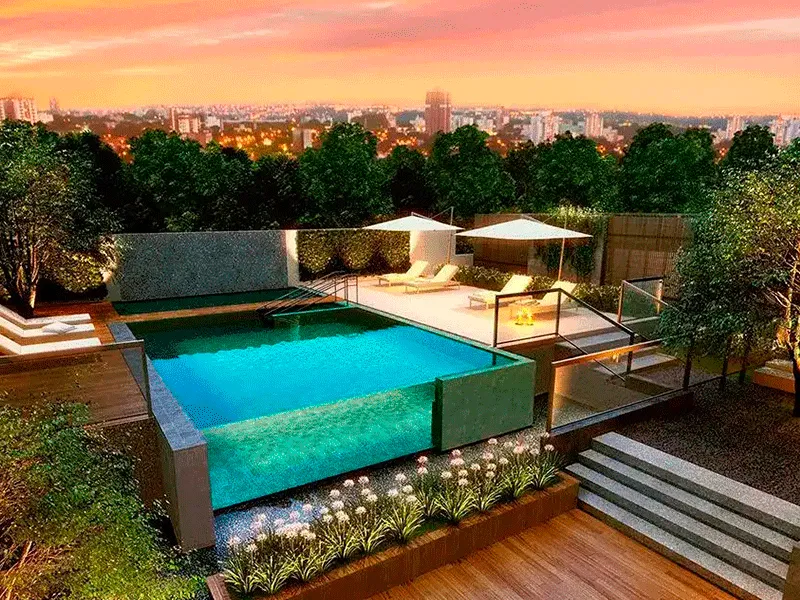 Piscina elevada no terraço